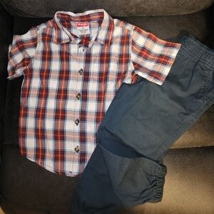 Wrangler Kids Plaid Shirt and Jogger- Red and Blue